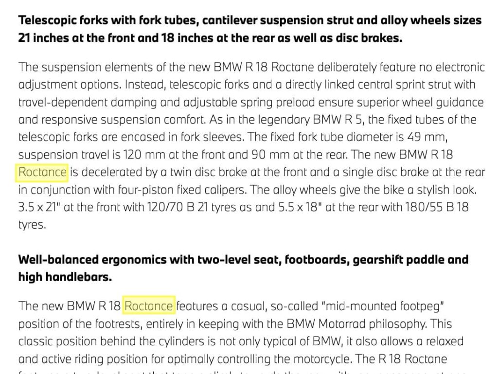 BMW spelled it R 18 Roctane Roctance twice highlighted