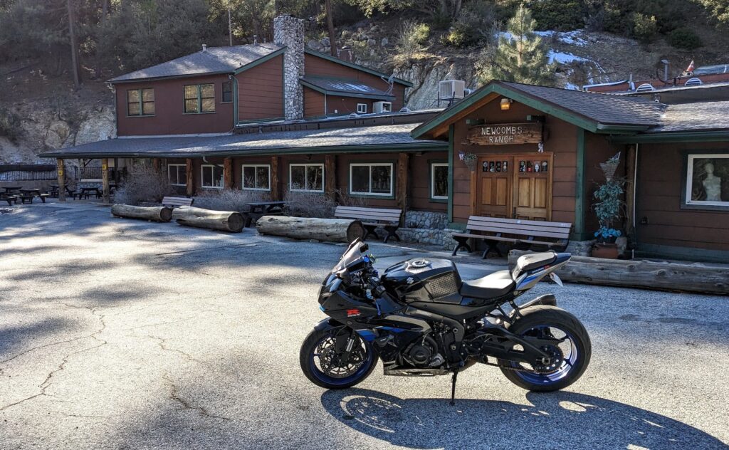 2017 Suzuki GSX-R1000R parked in front of Newcomb's Ranch, Los Angeles Forest