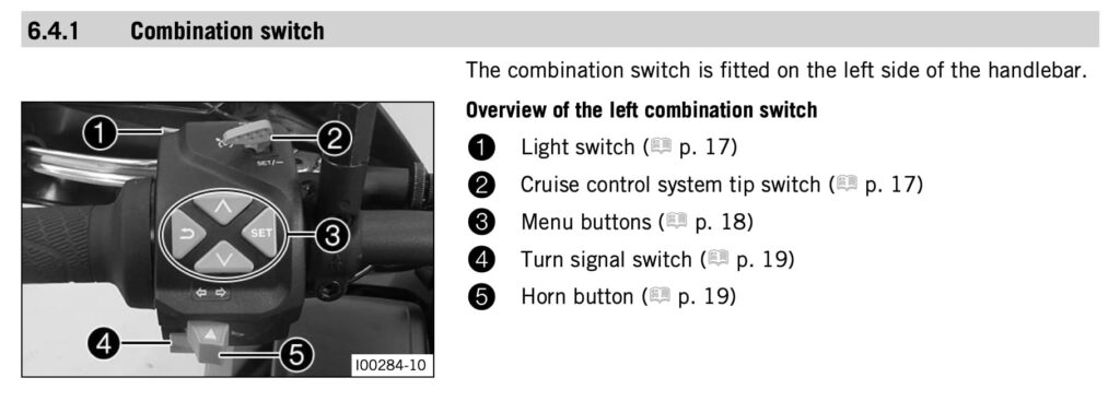 KTM 890 SMT controls for cruise and menus