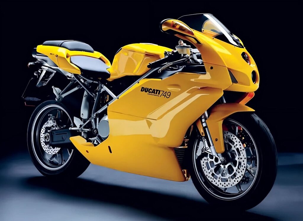 Ducati 749 Superbike yellow RHS 3-4