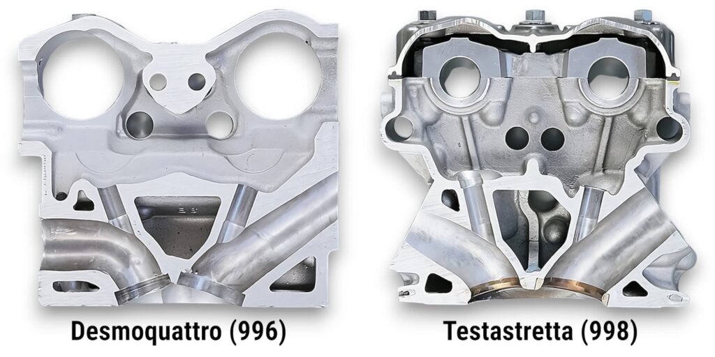 Ducati Desmoquattro vs Testastretta engine cross sections corrected