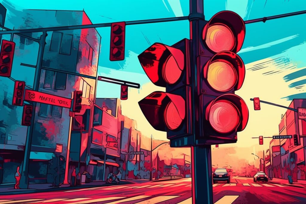 Red traffic light at intersection