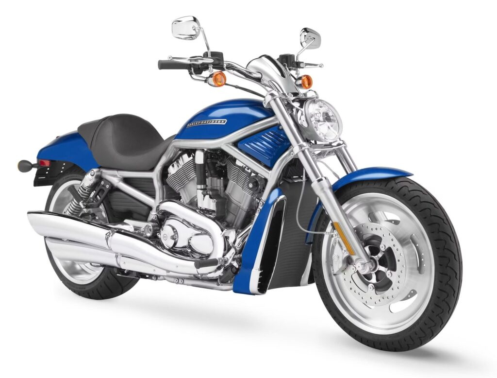 2007 Harley-Davidson VRSCAW Blue rhs 3-4