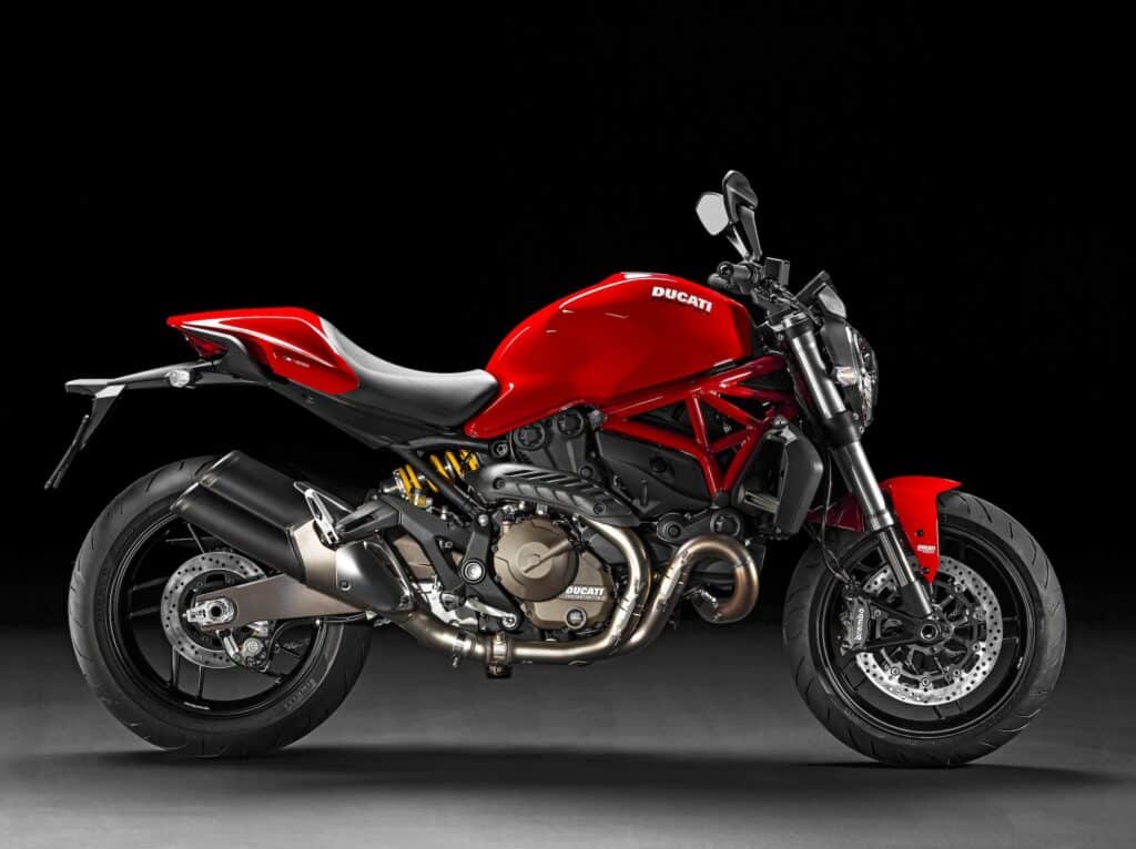 2015 Ducati monster 821 Red RHS studio dark background