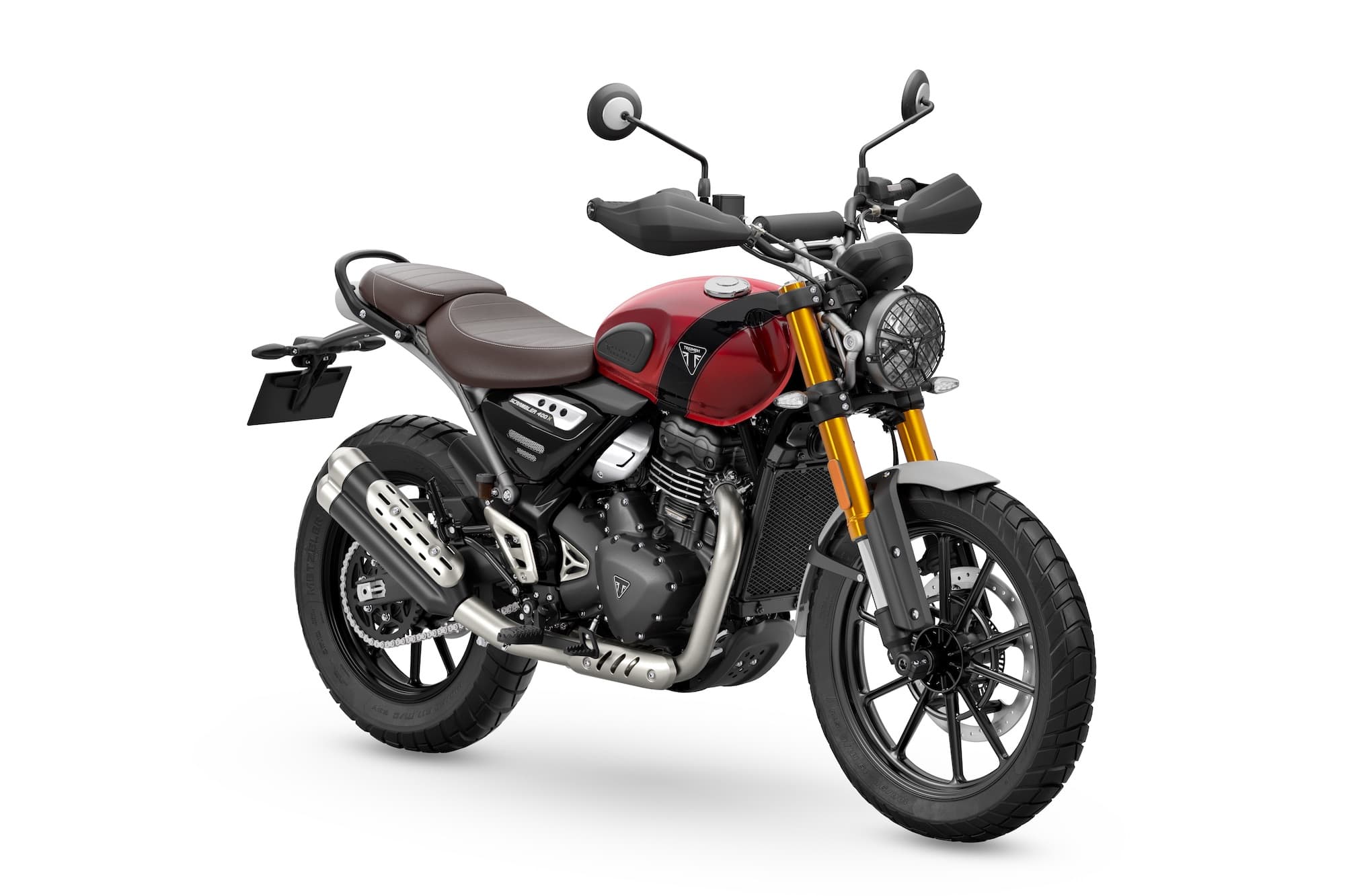 Triumph 400 Model Guide 7 2024 Triumph Scrambler 400 Carnival Red RHS 3-4