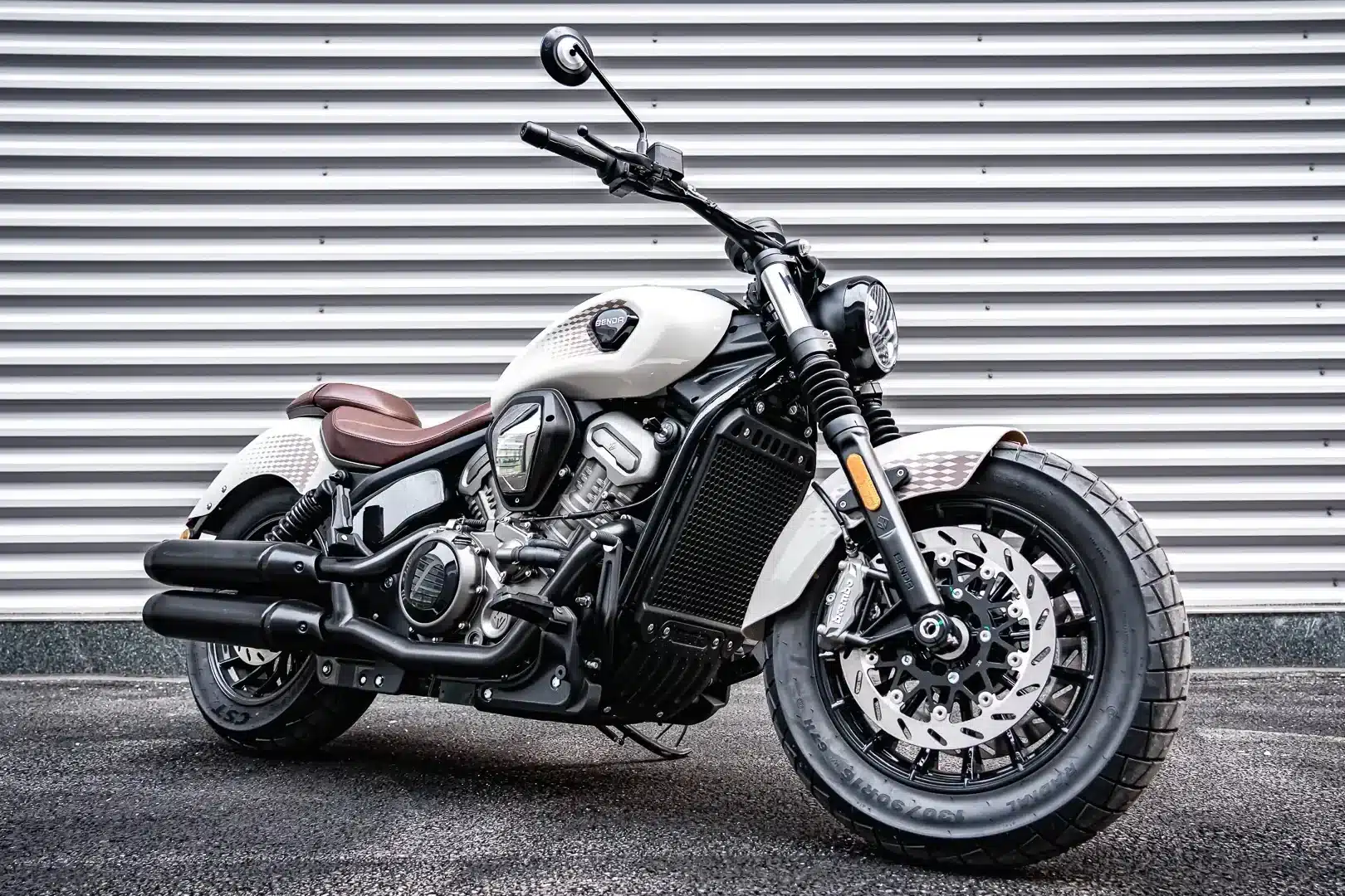 All the V4 Motorcycles You Can Buy New or Used (2026) 6 2026 Benda Dark Flag 950 V4 cruiser in white, right-front view