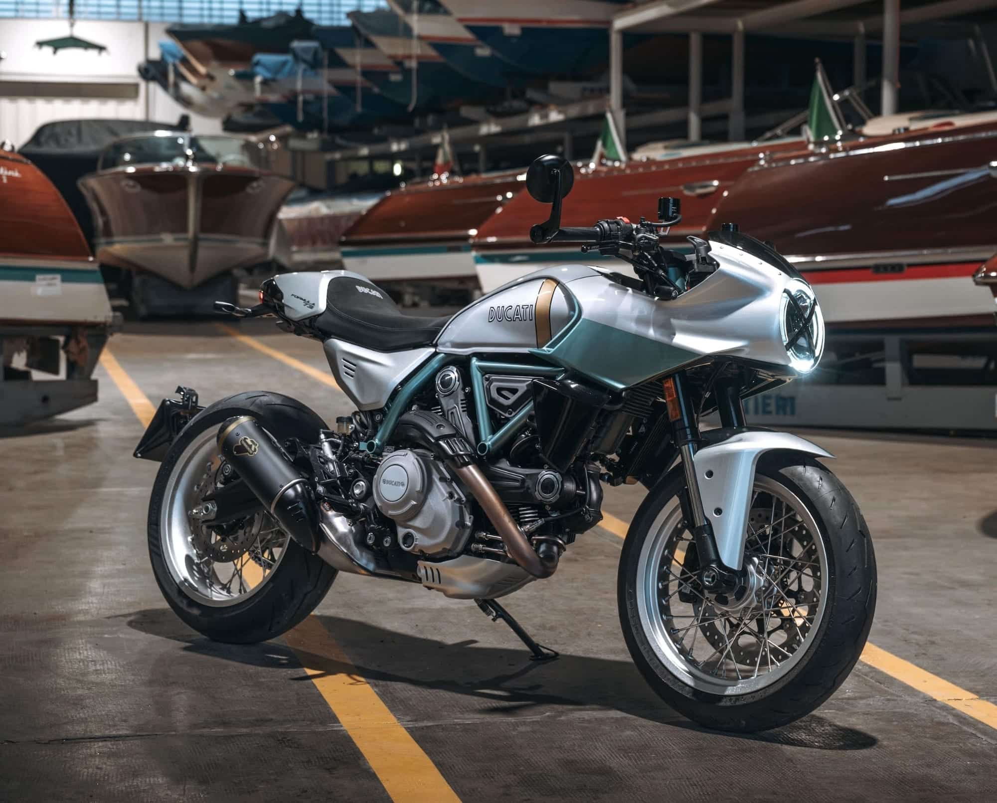I want to be rich so I can have toys like the Ducati Formula 73 1 2026 Ducati Formula 73 parked among classic boats