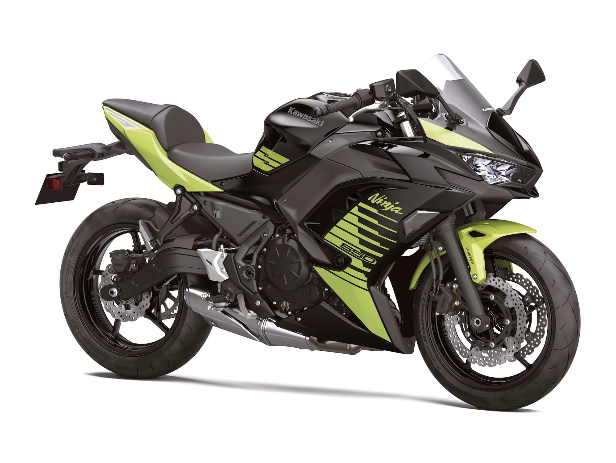 Kawasaki Ninja 300, 400, Ninja 500, Z300, Z400, and Z500 — Complete Buyer’s Guide 19 Black and green 2026 Kawasaki Ninja 650 viewed from the right front