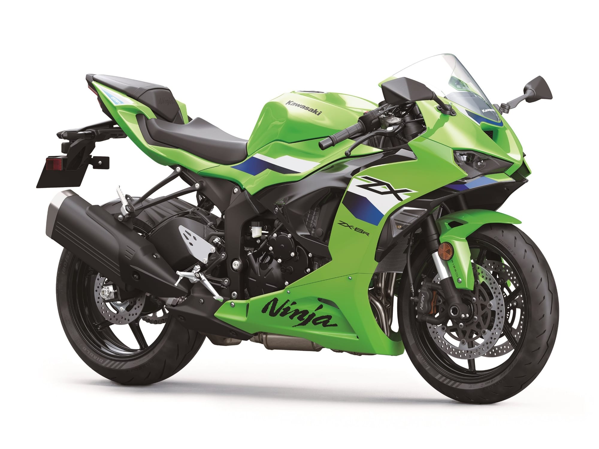Kawasaki Ninja ZX-6R (600 and 636) — The Last Starfighter (Updated for 2027) 38 2027 Kawasaki Ninja ZX-6R in Lime Green and Blue, studio right-front view