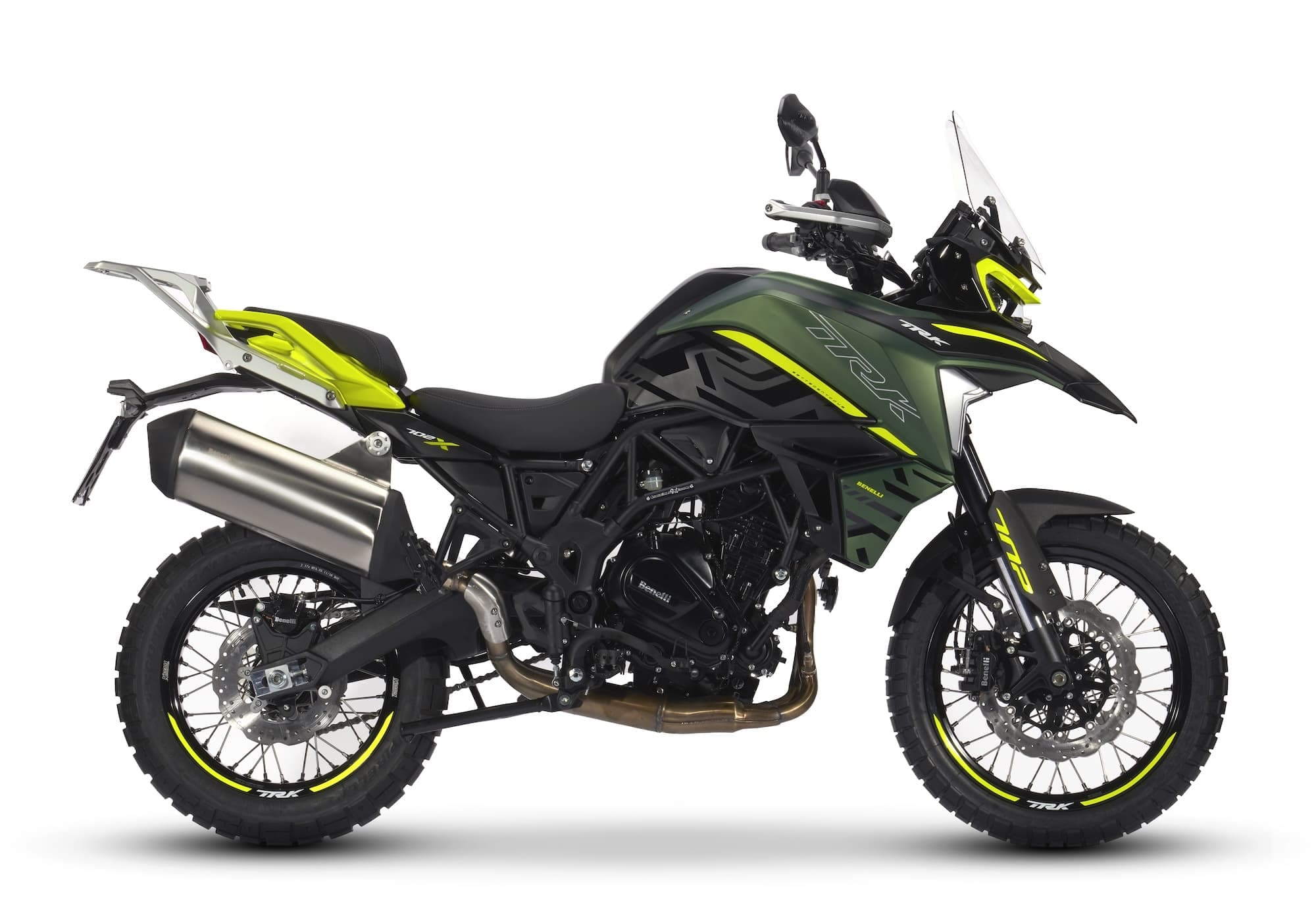 All the Middleweight Adventure Motorcycles — Complete 2026 Comparison 2 Benelli TRK 702 X in green, right-side studio view