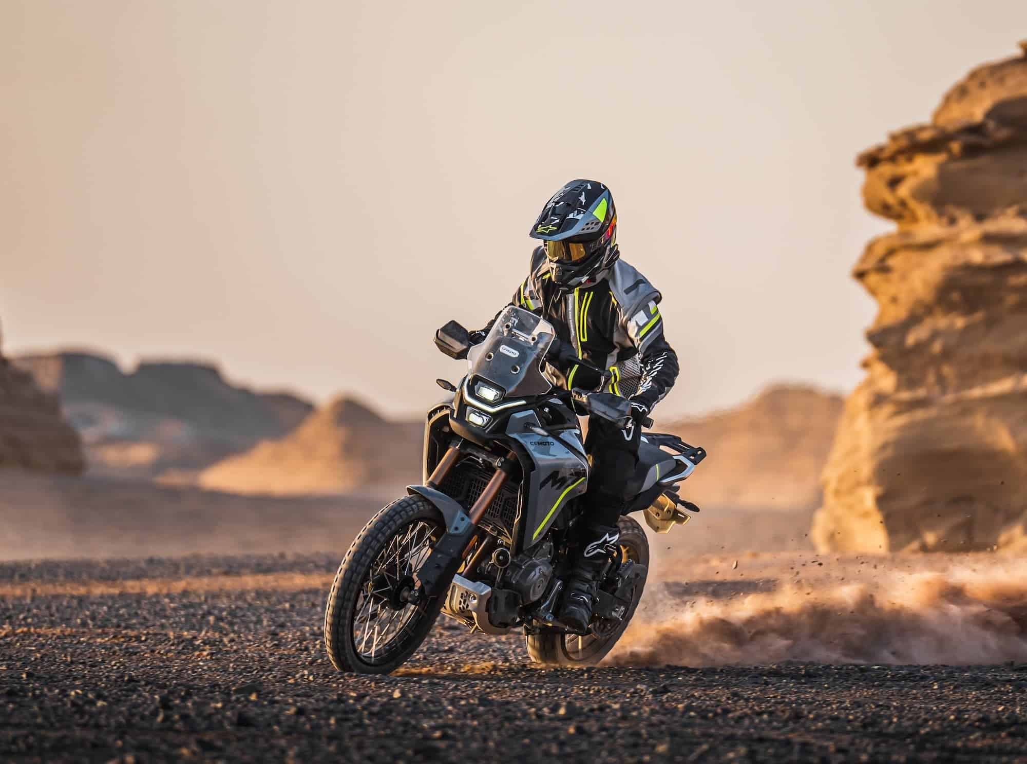 CFMOTO 450MT Review — Popular for a Reason 8 CFMOTO 450MT ridden through a rocky desert
