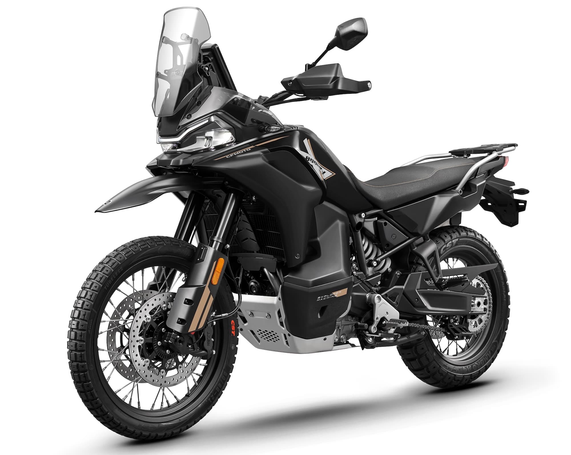 All the Middleweight Adventure Motorcycles — Complete 2026 Comparison 4 CFMOTO 800MT-X in black, left-front three-quarter studio view
