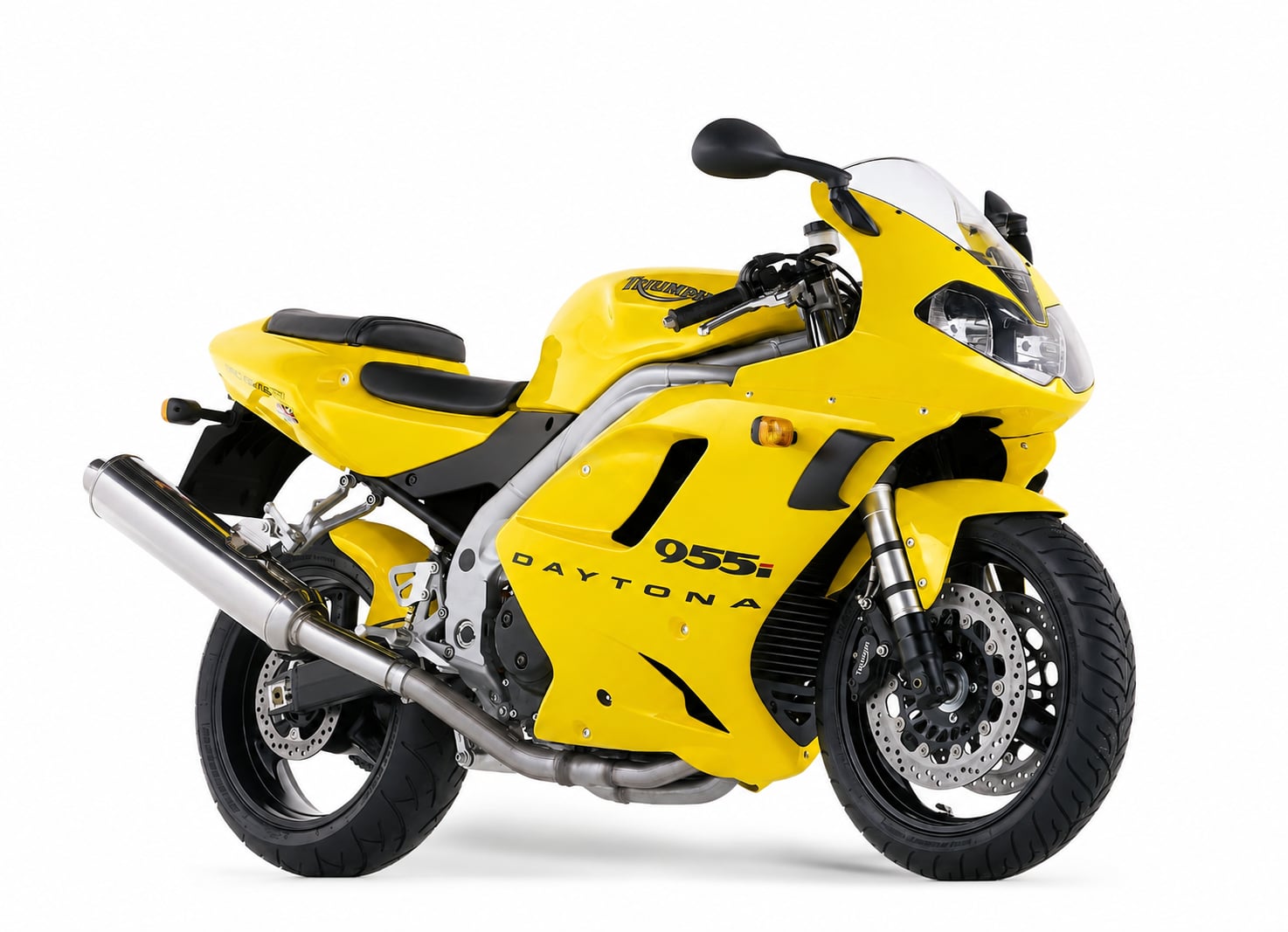 Triumph Daytona Model History and Buyer’s Guide (1967-2026) 10 Yellow revised 2001 Triumph Daytona 955i with a double-sided swingarm
