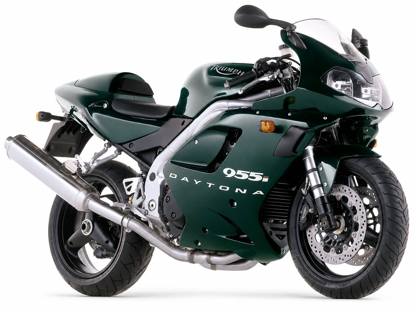 Triumph Daytona Model History and Buyer’s Guide (1967-2026) 11 Aston Green 2002 Triumph Daytona 955i Centennial Edition in a studio