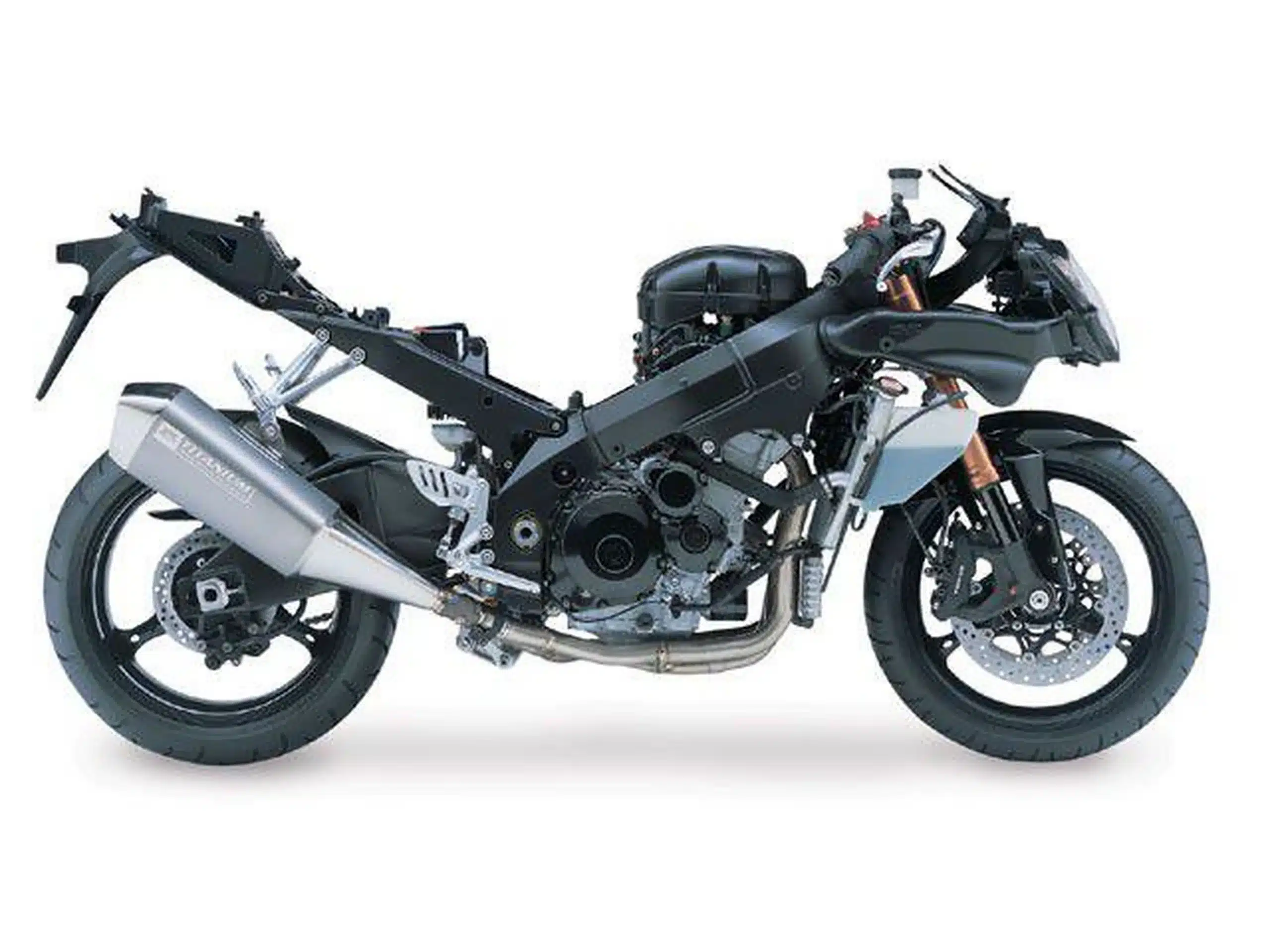 The K5 Suzuki GSX-R1000 — The Legend of Godzilla 3 Stripped 2005 Suzuki GSX-R1000 K5 showing its engine, aluminium frame and chassis