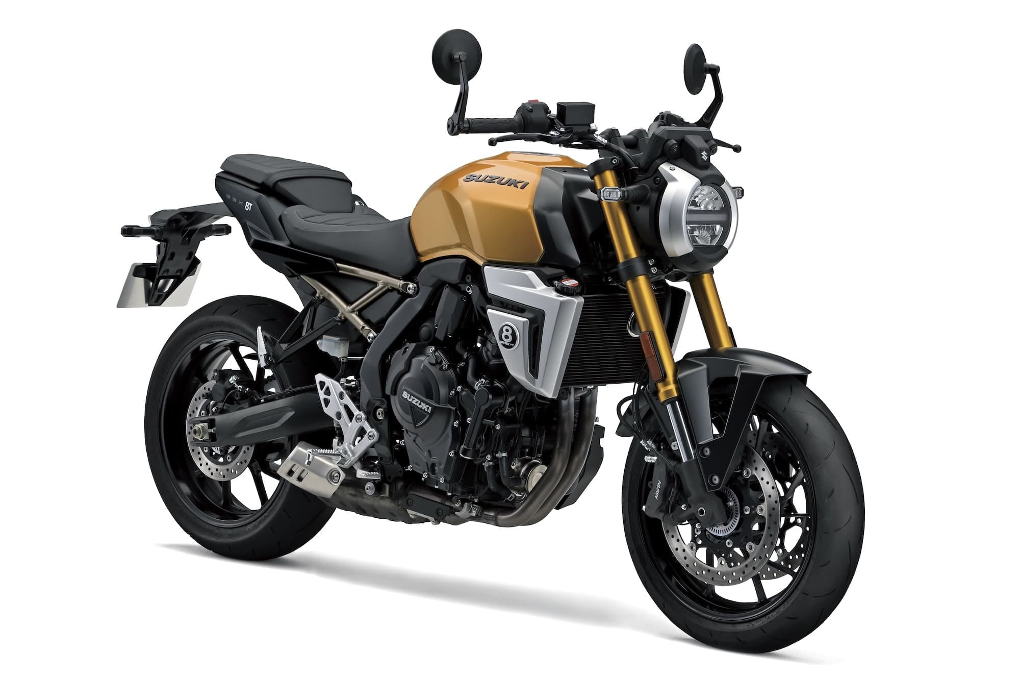 Suzuki GSX-8S, GSX-8R, GSX-8T and GSX-8TT Buyer’s Guide 8 Gold Suzuki GSX-8T, right-front three-quarter studio view