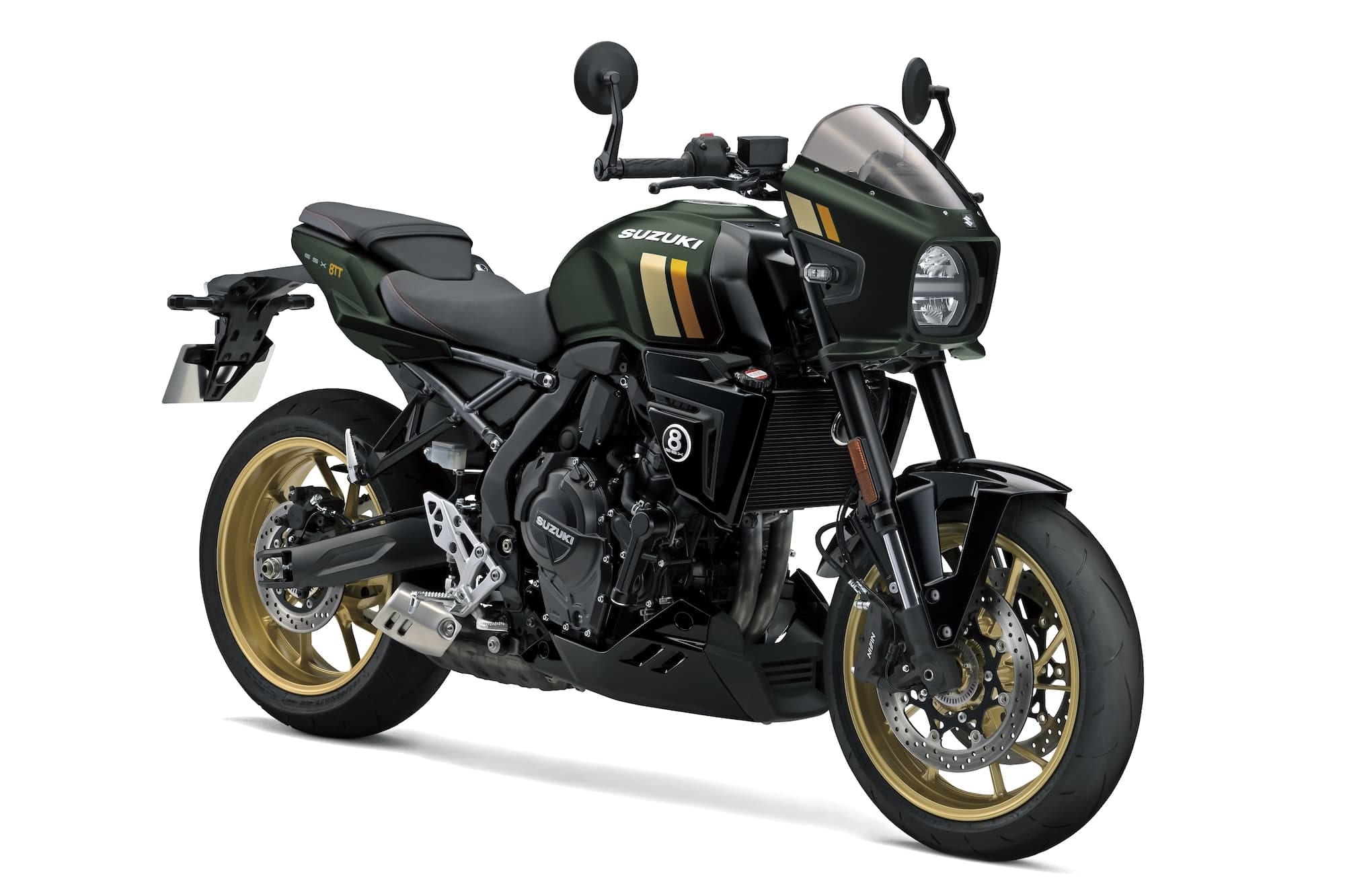 Suzuki GSX-8S, GSX-8R, GSX-8T and GSX-8TT Buyer’s Guide 10 Green Suzuki GSX-8TT, right-front three-quarter studio view