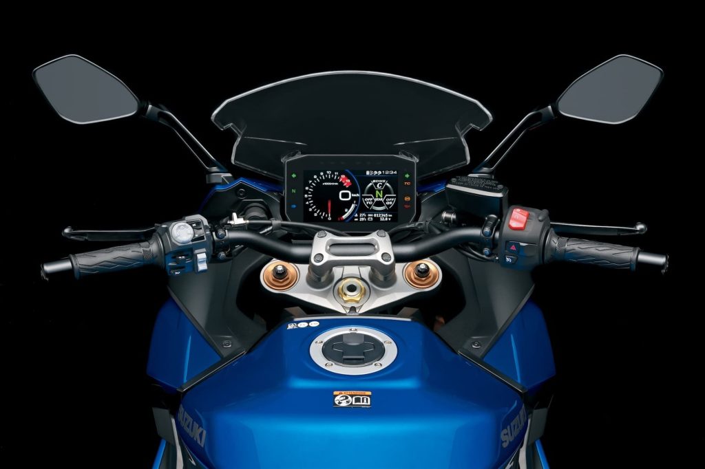 Godzilla Reborn: The Suzuki GSX-S1000 Series 15 Suzuki GSX-S1000GT cockpit with colour TFT display at night