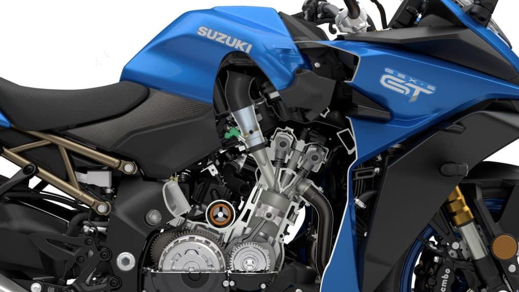 Godzilla Reborn: The Suzuki GSX-S1000 Series 3 Suzuki GSX-S1000GT engine cutaway showing the inline-four engine