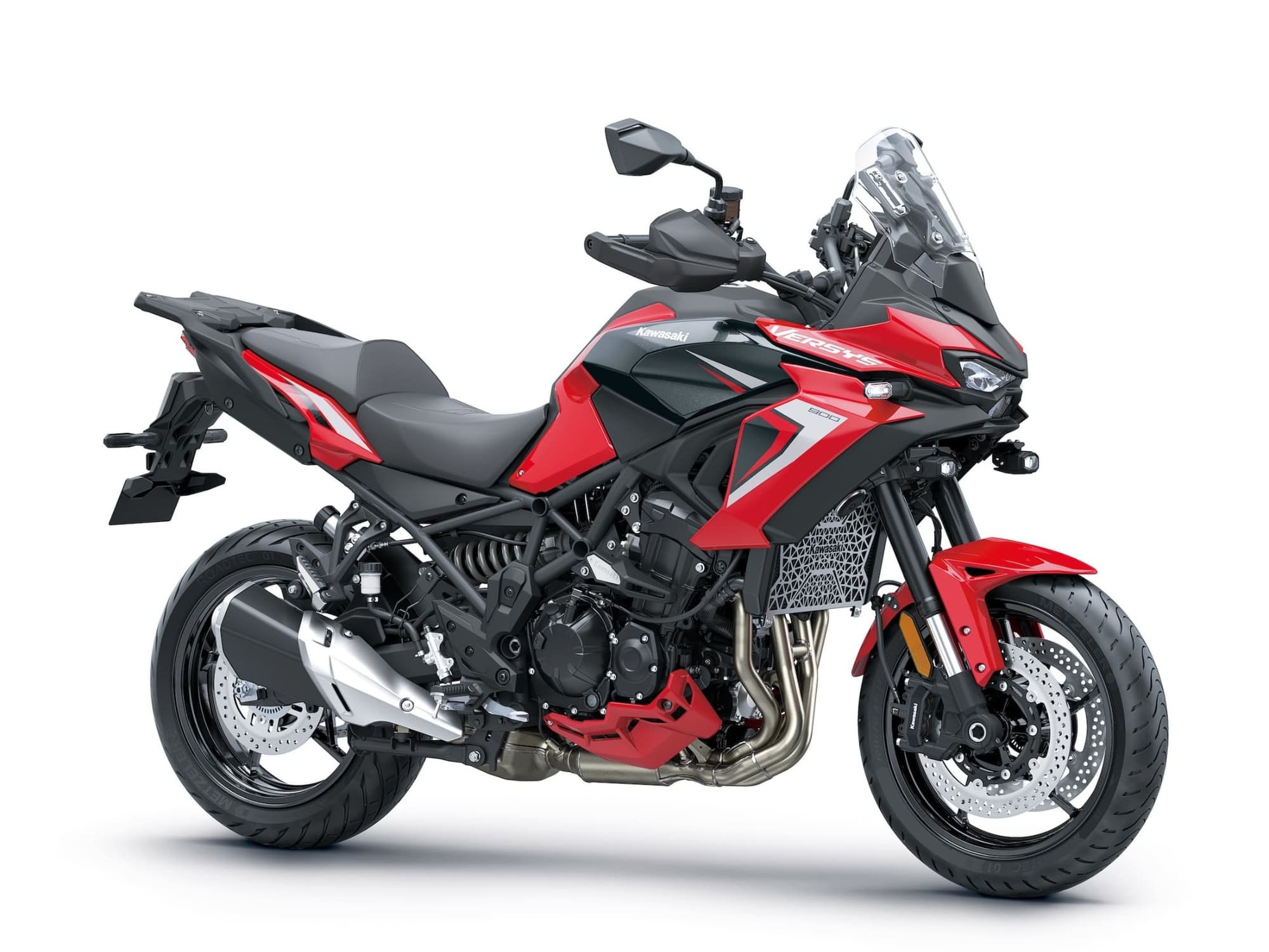 2027 Kawasaki Versys 900 — Radar Cruise Comes to the Middleweights 7 Red Kawasaki Versys 900 SE studio photograph