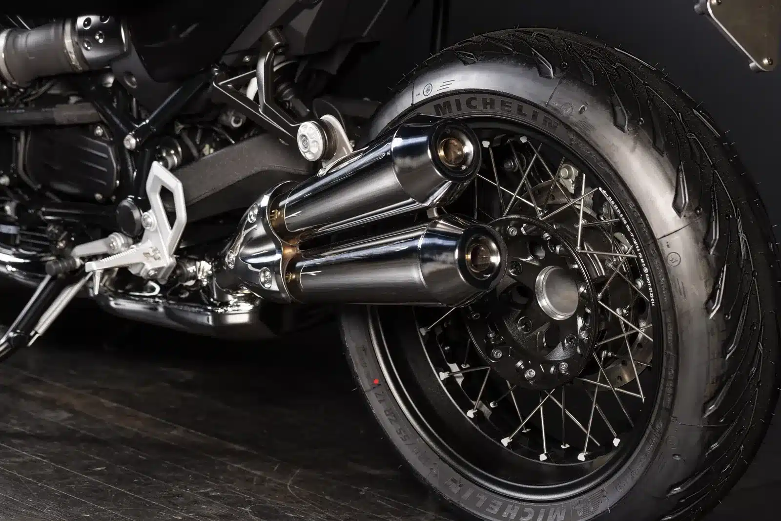 BMW R 12 Model Range Buyer’s Guide — Cruiser, nineT, S and G/S 3 BMW R 12 nineT rear wheel and stacked left-side exhaust silencers