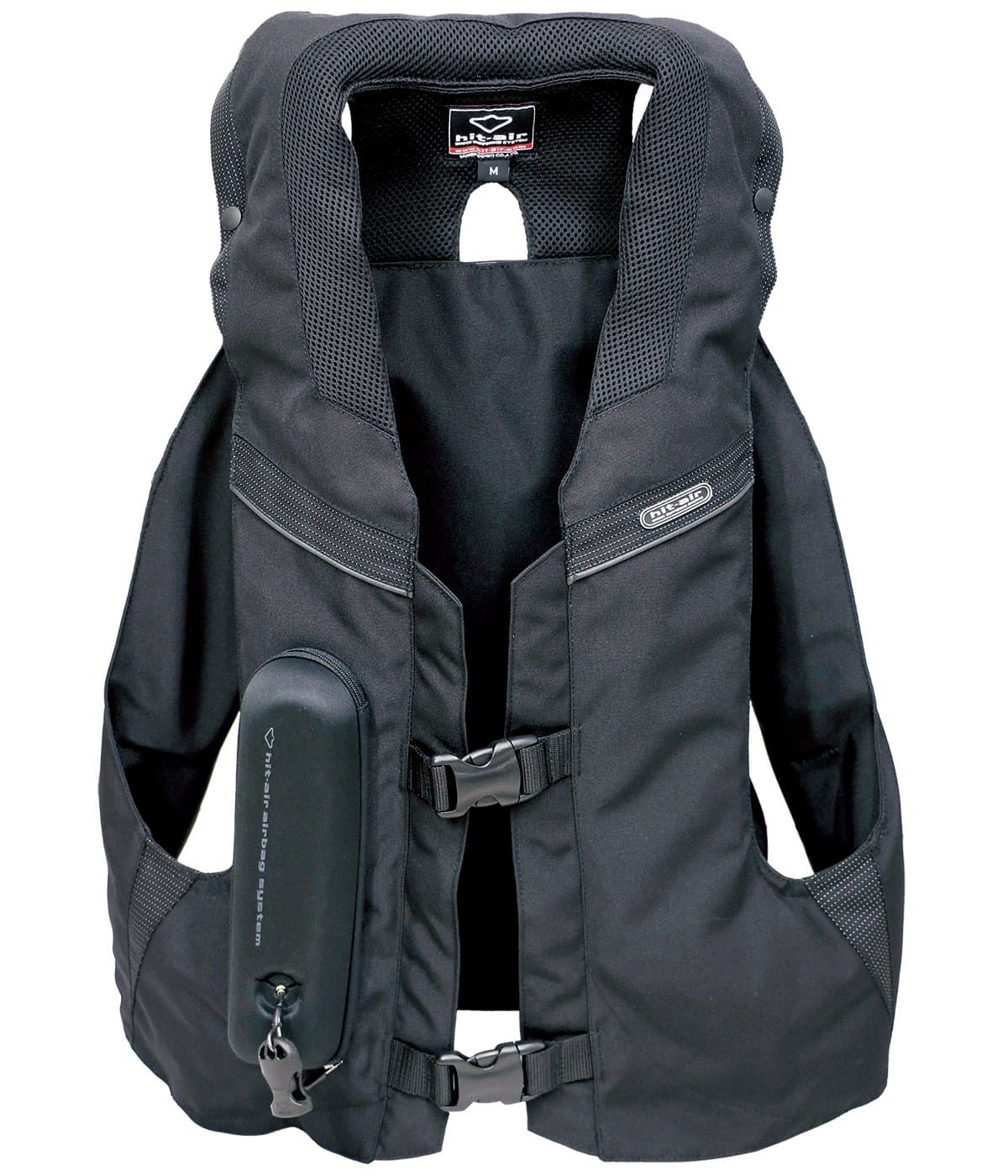 Motorcycle Airbag Vests Explained and Compared 2 Black Hit-Air MLV2-C tethered motorcycle airbag vest before inflation