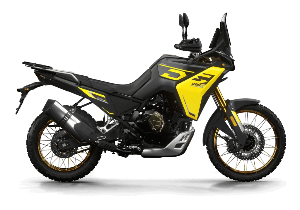 Who Is Voge? Loncin, BMW and the Bikes It Makes 1 Yellow Voge DS800X Rally adventure motorcycle, right-side studio view