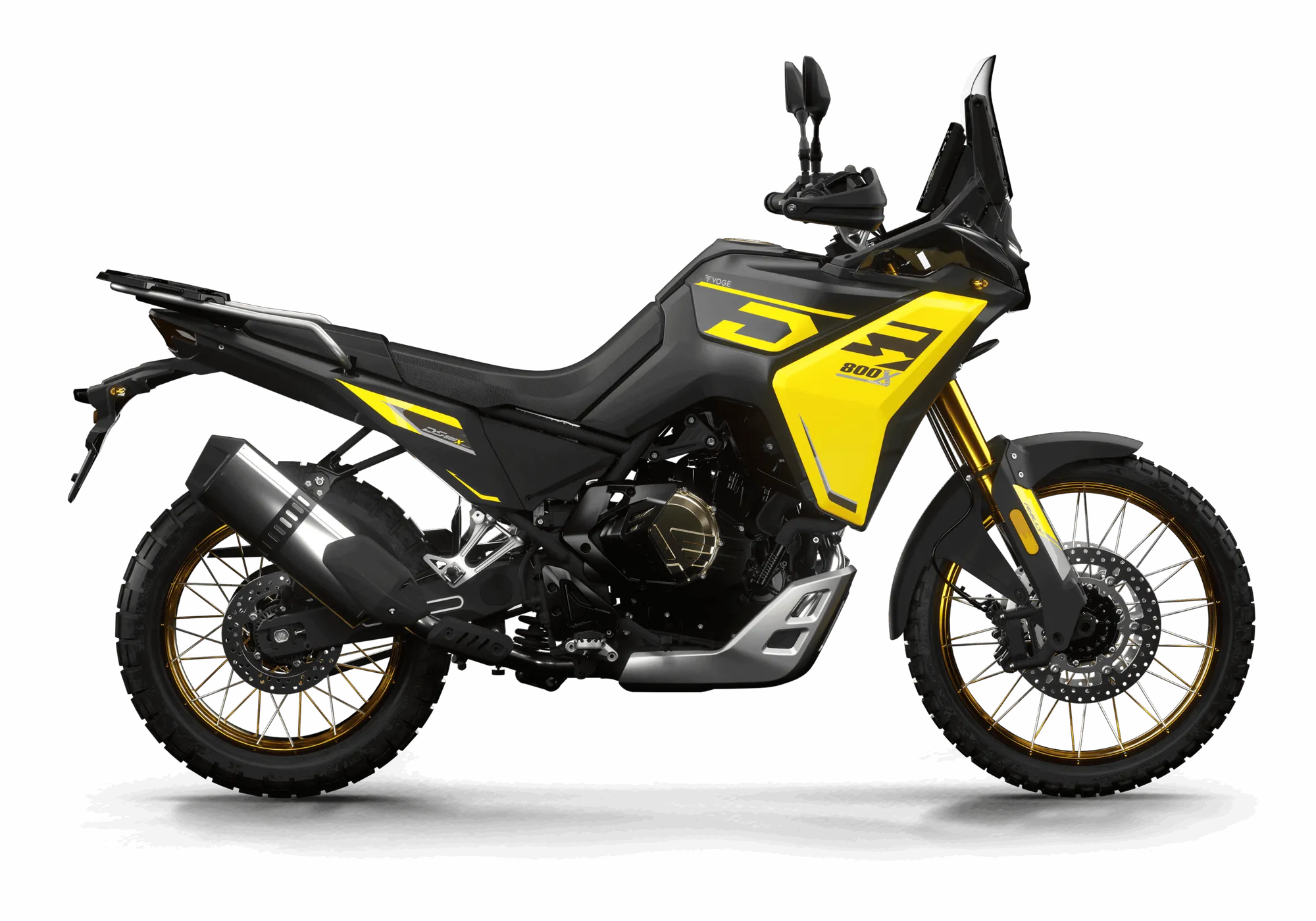 Who Is Voge? Loncin, BMW and the Bikes It Makes 1 Yellow Voge DS800X Rally adventure motorcycle, right-side studio view